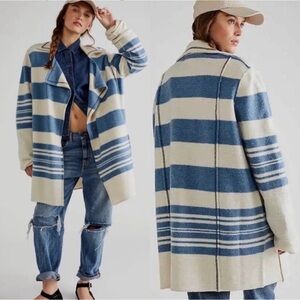 We The Free Blue and Cream Striped Cardigan Sweater